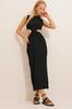 Women's Dress New Season Fashion Dark Navy Blue Outcut Self-Textured Midi Length Dress