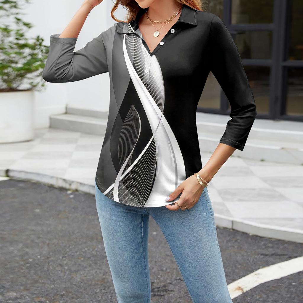 Женский модный повседневный топ на пуговицах с длинным рукавом и цветочным принтом, v-образным вырезом и пуговицами