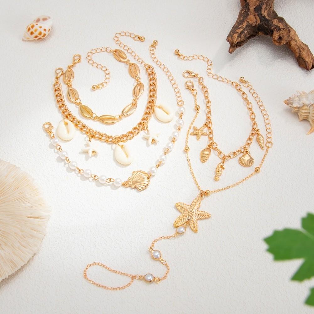 Pearl Conch Beaded Bangles Starfish Wrap Charm Hand Chain New Multilayer Shell Bracelets Gifts