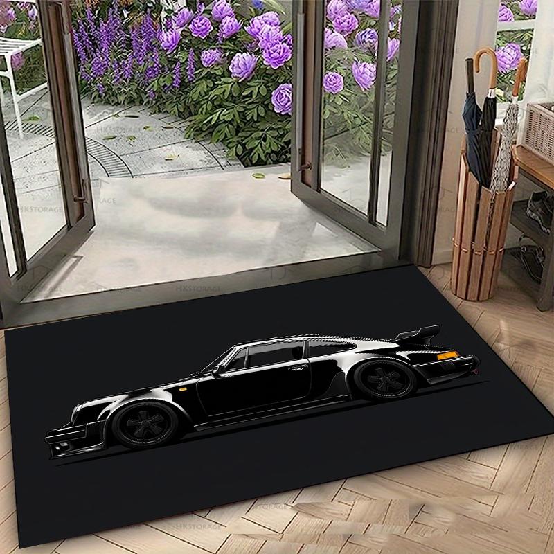 Fashion Black Sports Car Pattern Rug Mat Non-slip Stain Resistant Carpet for Living Room Bedroom Idea Car Enthusiast Gift