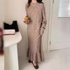 Large Size Women's Fashion Long Crew Neck Knitted Dress Women's Autumn and Winter Lazy Wind Loose Fish Tail Bottom Sweater Skirt