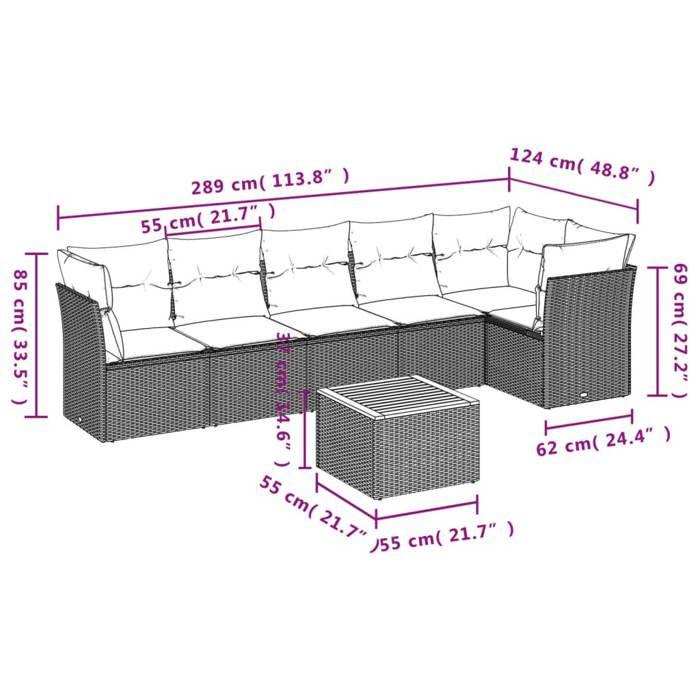VidaXL Salon de Jardin avec Coussins 7 pcs, Canapés de Terrasse, Ensemble de Meubles de Patio, Mobilier d'Extérieur, Noir 3223648