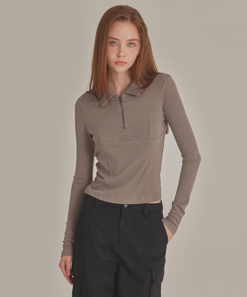 TOPGIRL Collared Half Zip Long Sleeve Top_T426Tp100