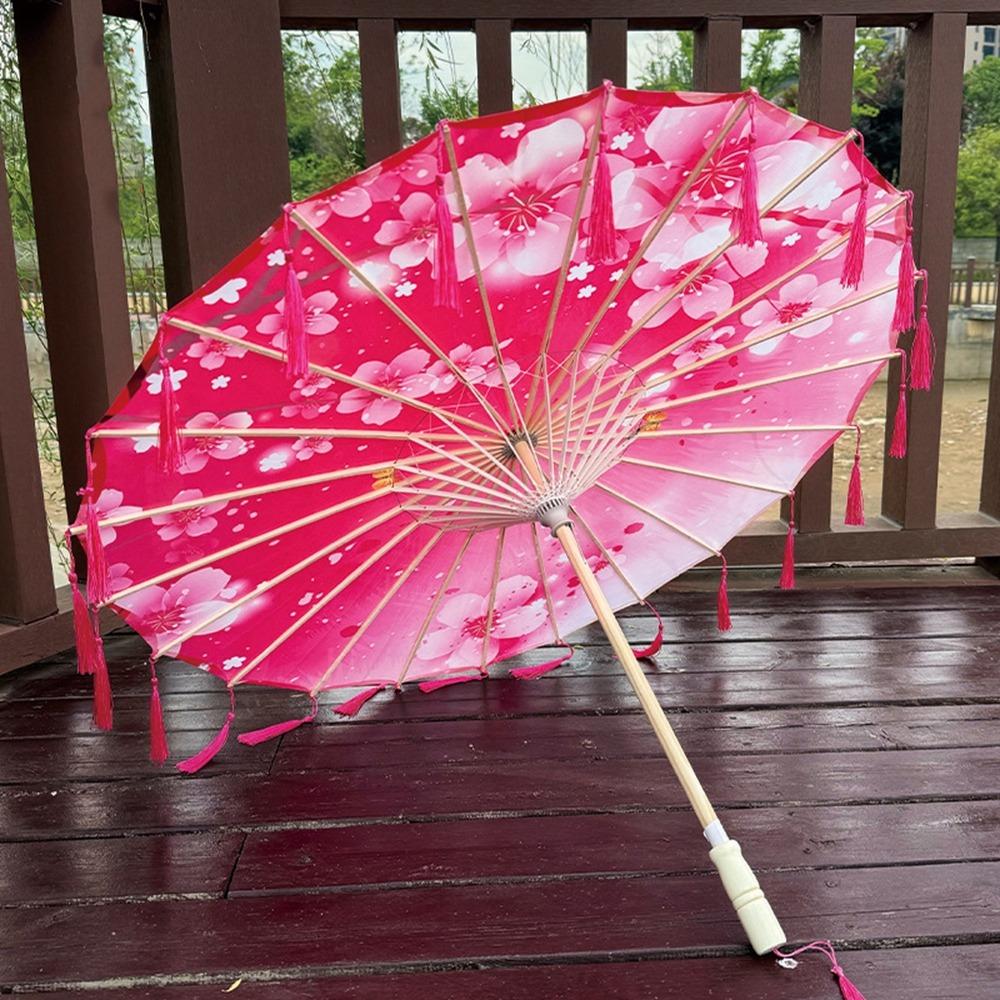 Chinese Style Silk Fabric Tassel Umbrella 70cm Ancient Dance Umbrella Tassel Umbrella for Women
