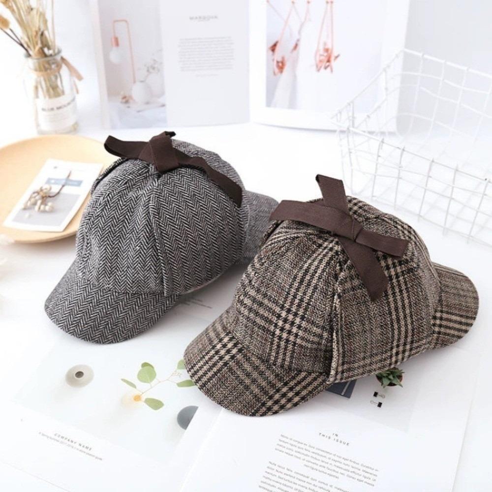 Double-Cap Brim Ear Protection Cap All Seasons Baseball Cap Vintage Detective Cap Women