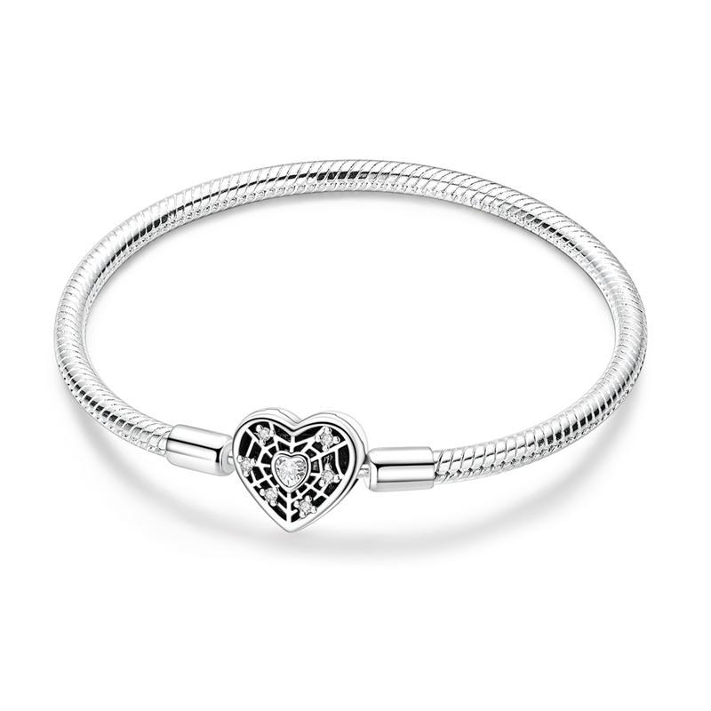New 925 Silver Heart Shaped Net Basic Chain Bracelet For Women Fashion Birthday Jewelry Gift