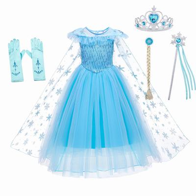 Платье принцессы для маленьких девочек, костюм Снежной королевы с аксессуарами, платье на день рождения, Хэллоуин, Рождество, синий цвет