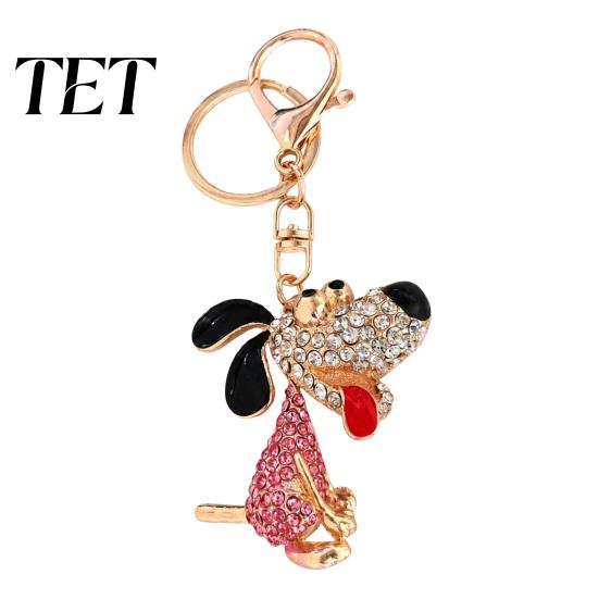 Sparkling Puppy Pendant Rhinestone Dog Keychain, Backpack Purse Bag Charm with Lobster Keychain Clasp, Golden Plated Keyring Decorative Zinc Alloy Key