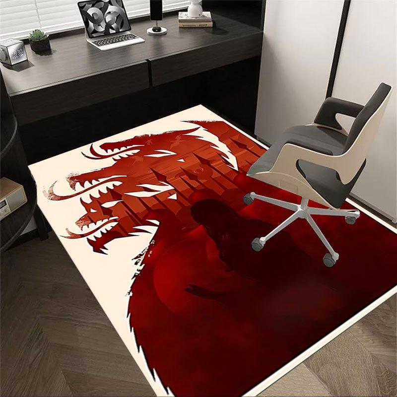1pc Fire and Blood Office Carpet Chair Mats, Home Decor Mat | Fantasy Theme Mat | Durable Mat, Dragon DecorB02