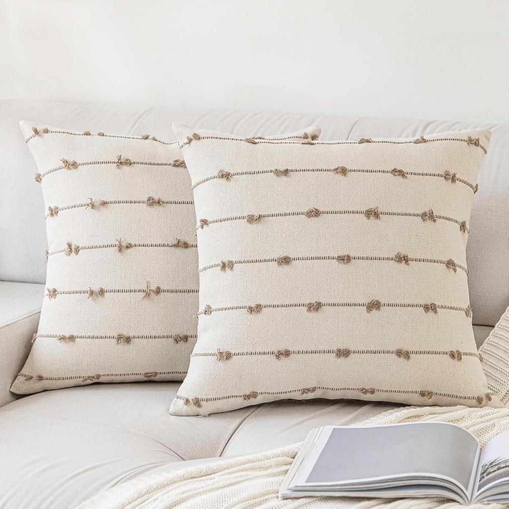 Бохо Наволочки 18x18 Набор из 2 Современный Фермерский Дом Декоративная Наволочка С Кисточками Квадратные Наволочки Нейтральные Наволочки Акцентная Наволочка