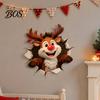 Durable PVC Wall Stickers Christmas Reindeer Decal, 3D Hole Illusion Red Nose Rudolph Sticker, Cute Mural Peel And Stick Waterproof Decor for