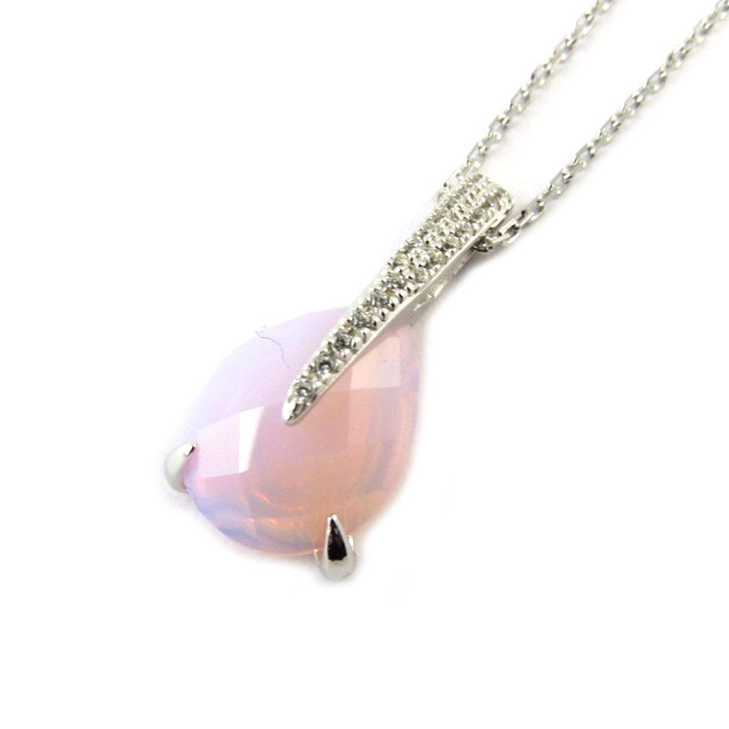 Les Trésors De Lily [P0639] - Silver Necklace 'Princess Opal' Opalescent Pink Silver White (rhodium-plated) - 45 Cm 25x11 Mm