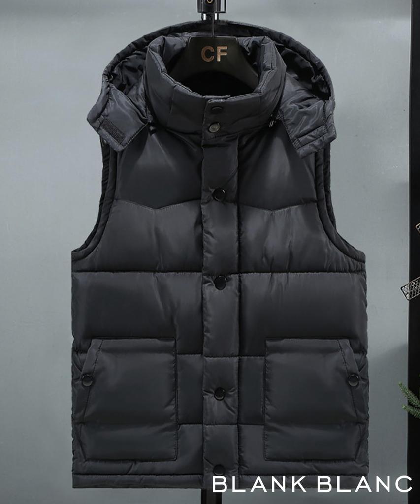 Холодный жилет No Stylish For Spring Black XXL Black [Blank Blanc] Жилет, Заполненный, С капюшоном, Мужская верхняя одежда, Без рукавов, Воротник-стойка, Для активного отдыха,