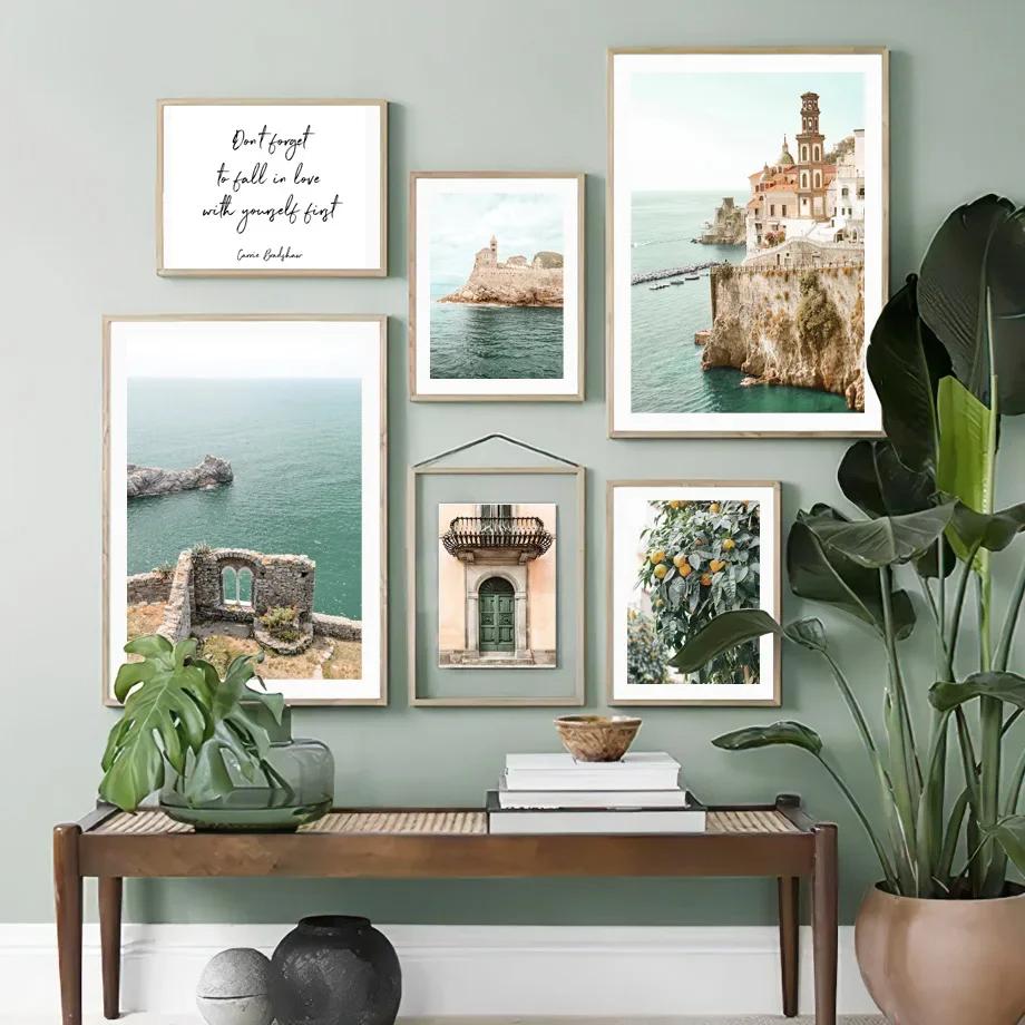 Italy Cinque Terre Sea Town Boat Fruit Tree Nordic Wall Art Canvas Painting Posters And Prints Pictures For Living Room Decor