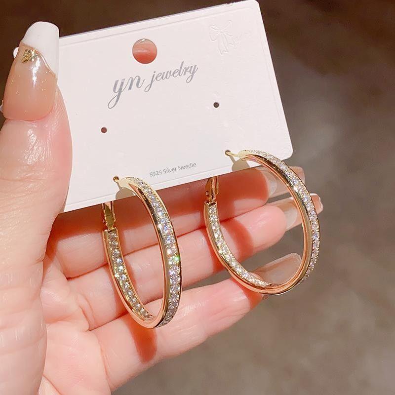 Personalized Fashion Normcore Style Micro Inlaid Zircon Ear Ring Exquisite Accessible Luxury All-Match Exaggerated Earrings Super Shiny Ear Rings