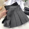 Прилегающая короткая юбка Юбка с высокой талией Серая шерстяная юбка для женщин Осень Зима Маленького роста Повседневная Универсальная Плиссированная юбка А-силуэта
