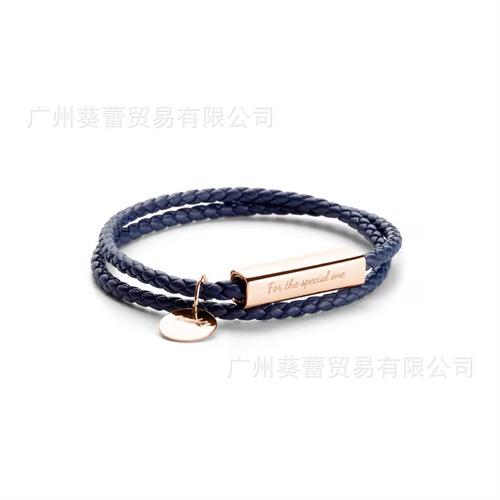 A Pair Of Stainless Steel Woven Leather Rope Couple Bracelets Support Lettering Qixi Festival Couple Bracelet Double Circle Tide Brand Bracelet