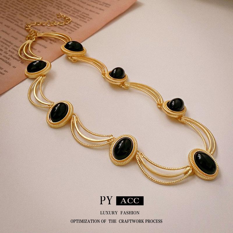 Винтажное французское овальное геометрическое ожерелье - Высококлассная ретро цепочка для ключиц