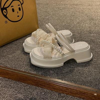 Летние женские нескользящие сандалии в европейском стиле с жемчугом Fairy Wind Two Wear, иностранная воздушная одежда, нескользящие сандалии на толстой подошве