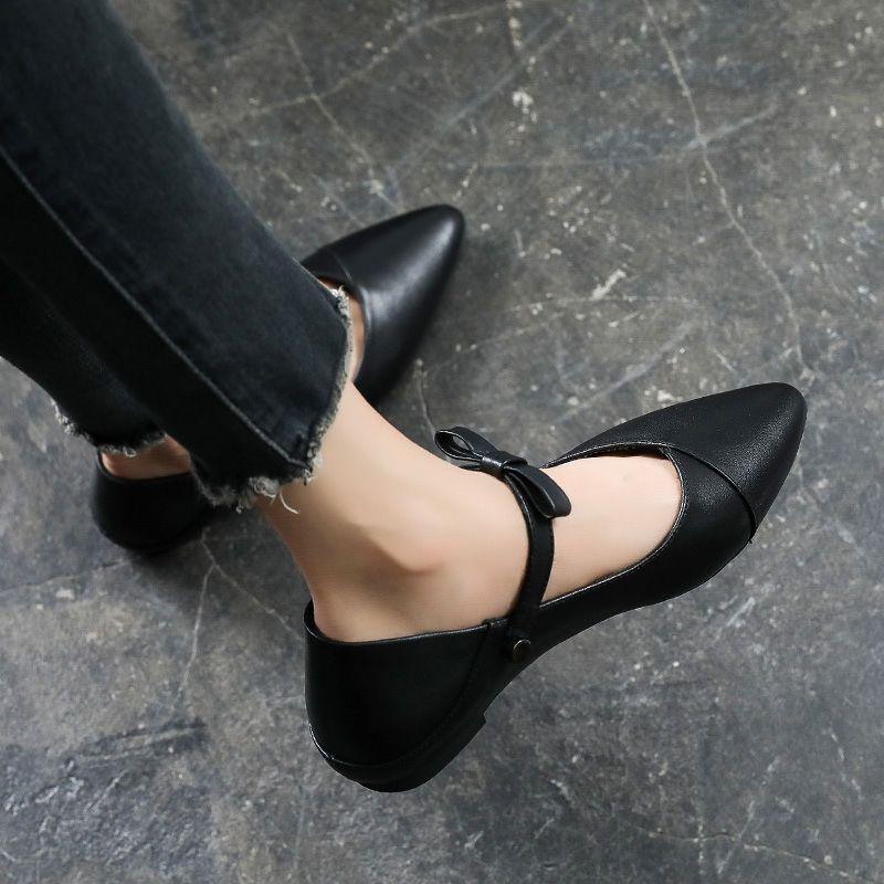 WTEMPO Женские туфли из мягкой кожи на универсальной мягкой подошве и бантами с острым носком. Однотонные удобные элегантные и модные туфли на плоской подошве.