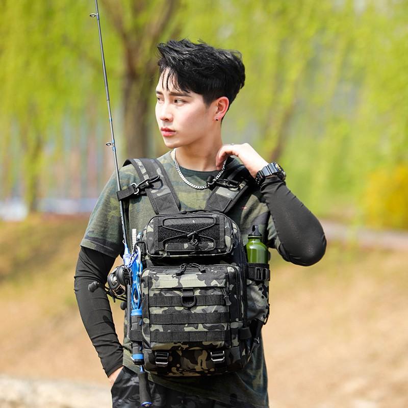 Tactical Chest Pack Fishing Bag Lightweight Outdoor Backpack Hiking Camping Single Shoulder Crossbody Rod Carrier
