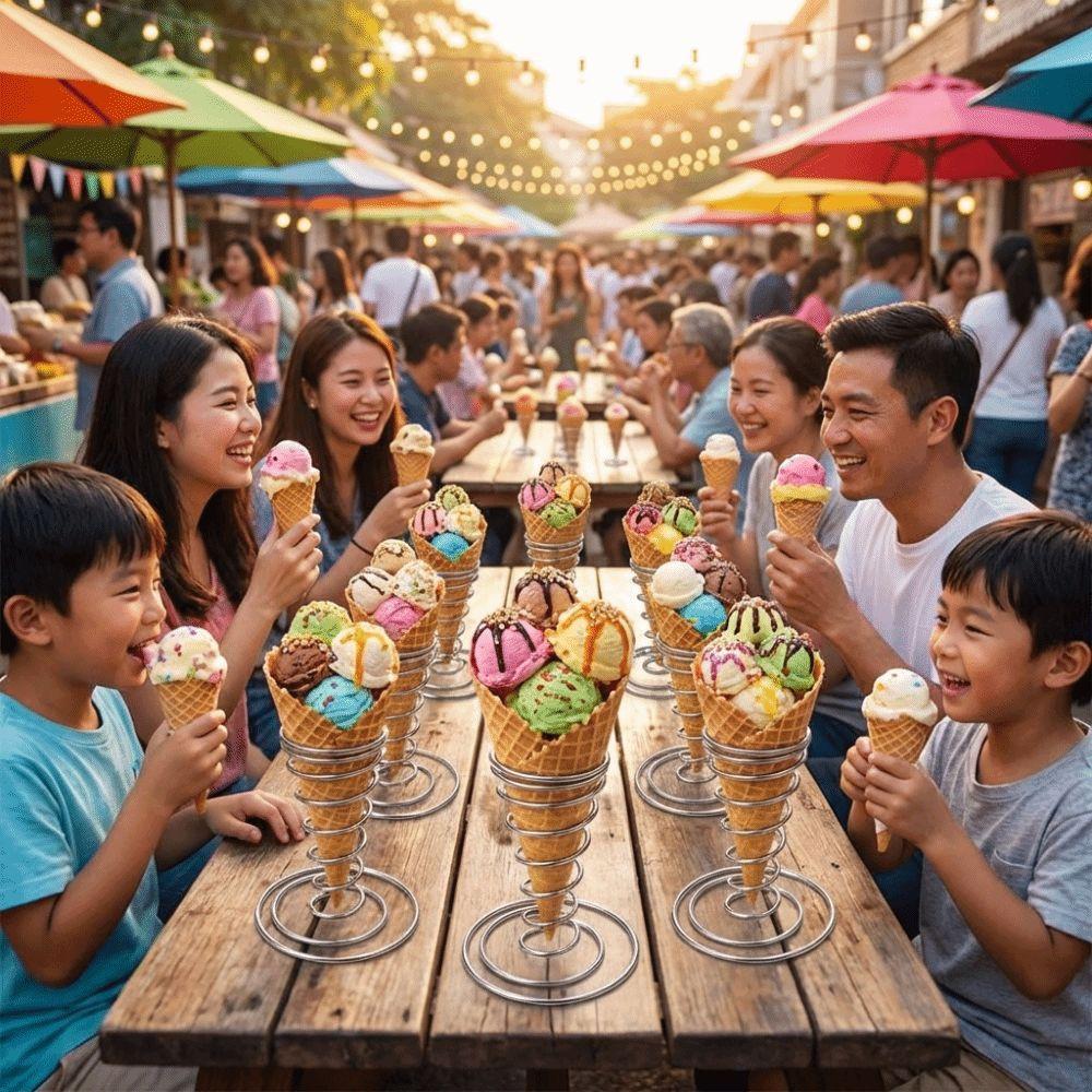 Conical Spring Ice Cream Cone Holder Stainless Steel Waffle Display Stand  Food Display