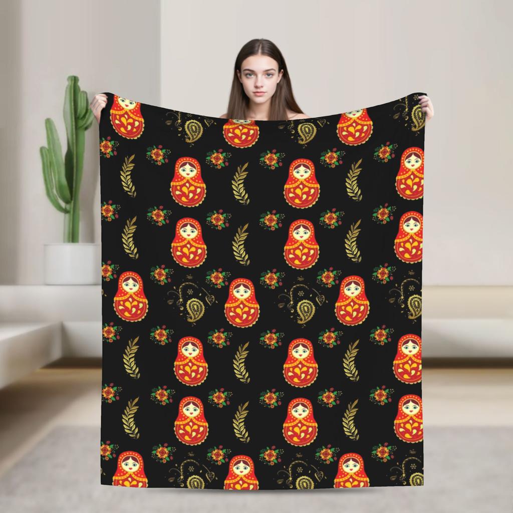 Matryoshka Russian Nesting Doll Blankets Cute Fleece Funny Breathable Throw Blankets for Chair Covering Sofa Decoration Outdoor