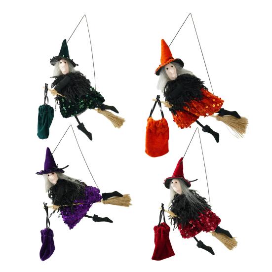 Хэллоуин Подвесной Декор Ведьма Подвесная Кукла Ведьма Украшение Маленькая Летающая Ведьма Фигурка на Метле для Сада Двора Дом с Привидениями Хэллоуин Декор