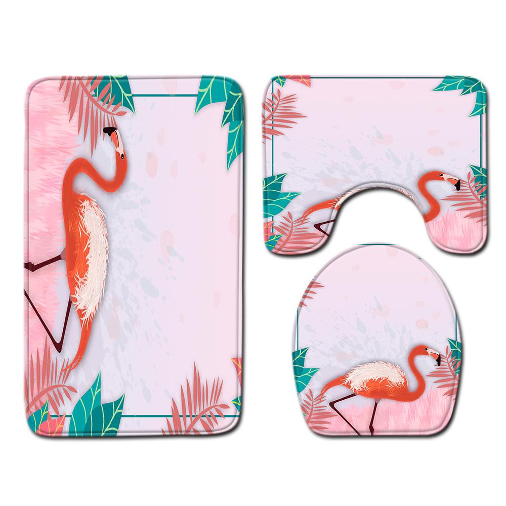 Flamingo Bathroom Toilet Three-Piece Floor Mat Doormat Bathroom Carpet