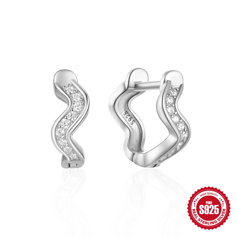 S925 Sterling Silver Fashion Ins Wind Single Row Wave Diamond Earrings Earrings Earrings Earrings