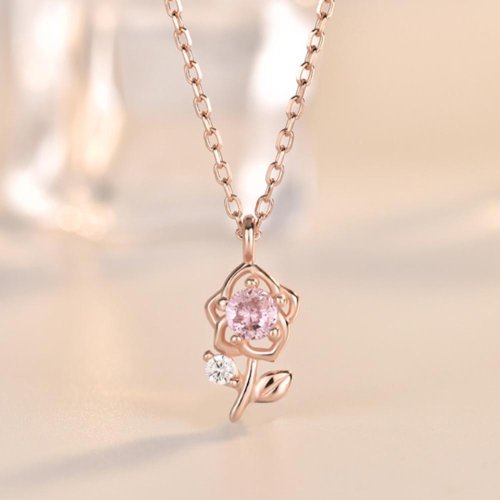 Romantic Pink Rose Necklace Exquisite Clavicle Chain Trendy 3D Flower Choker Dating