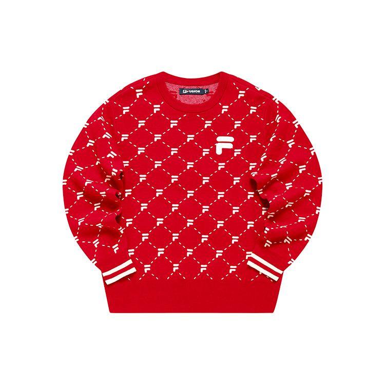 Fila Fusion Свитшот с принтом по всей поверхности, повседневный, с круглым вырезом, свободный, с длинным рукавом, женский, цвет гранатово-красный, T11W243406FRD