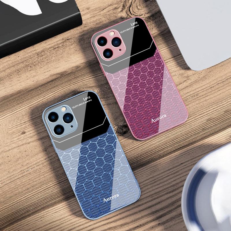 Шестиугольная сетка из яблок для iPhone 16 Pro Max 15 Pro 14 13 12 Mini 11 XS Max XR 7 8 Plu SE 2022 Чехол для телефона из закаленного стекла