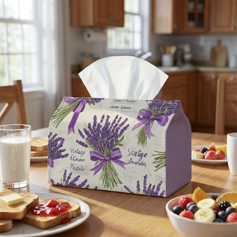 2D Flat,1pc Botanical Vintage Lavender - Tissue Holder, Lavender Ribbon Pattern, Easy to Clean, Outdoor Event Supplies, Daily Desktop Tissue Organizer