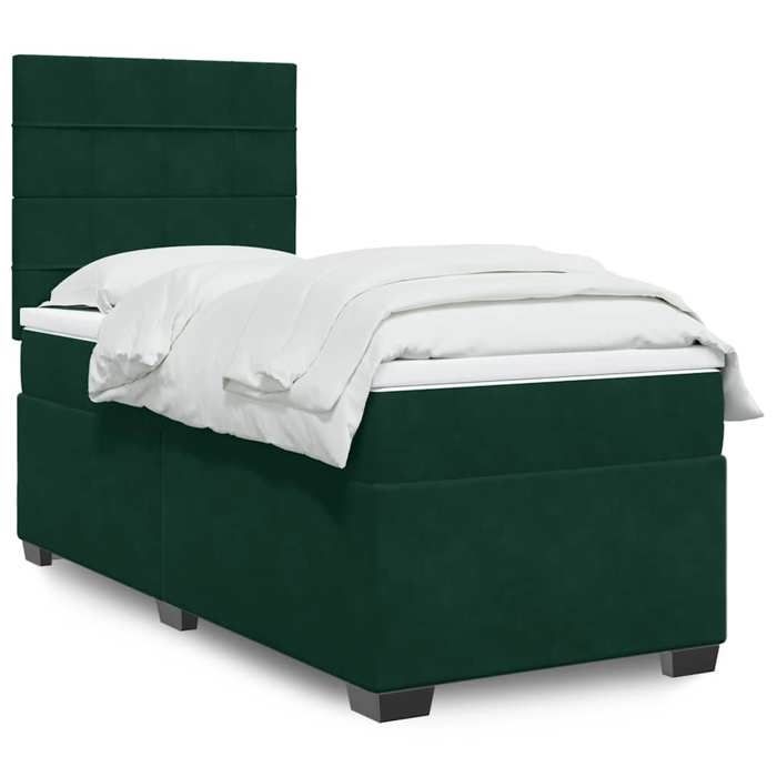 Cadre de lit avec matelas - Maison Exclusive - 100x200 cm - Velours vert foncé - Matelas à ressorts ensachés 20 cm