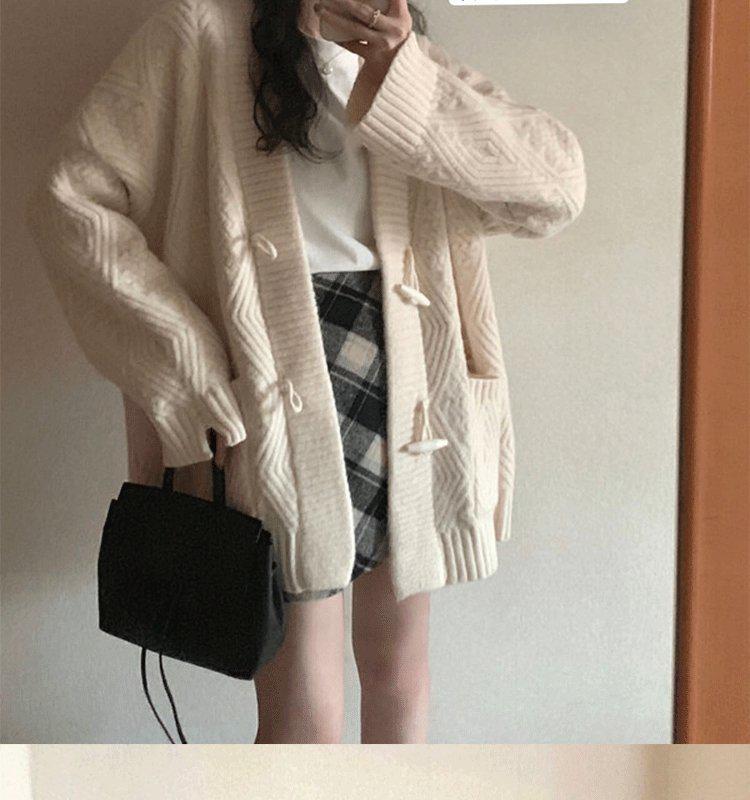 Women’s V-Neck Mid-Length Knit Cardigan - Loose Fit for Spring & Autumn