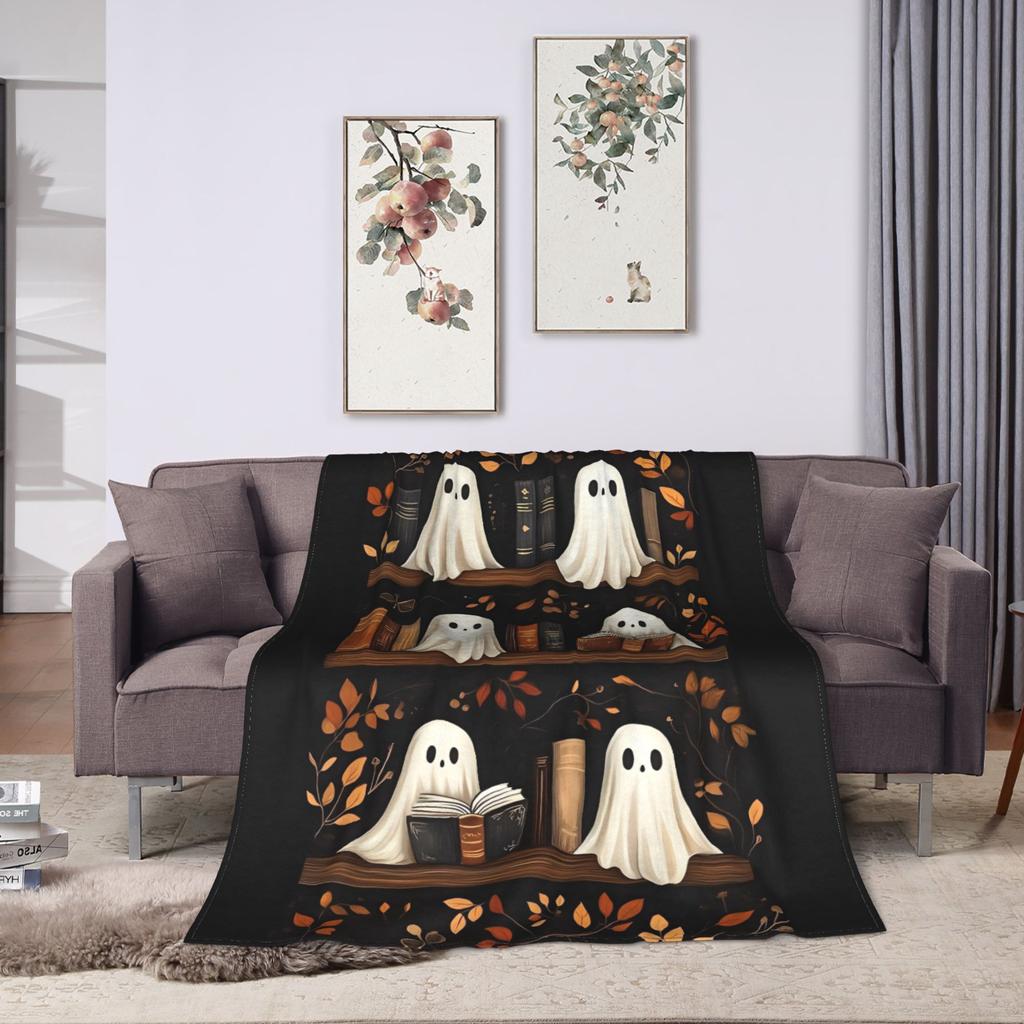 Ghost Reading Flannel Blanket Spring 2025 New Halloween Warm Throw Blanket for Child Chair Street Trend Bedspread Sofa Bed Cover