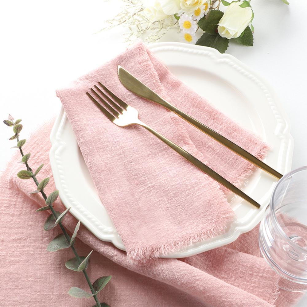 6PCS Rustic Style Burr Edge Cotton Napkin Tassel Design Gauze Tea Towel Wedding