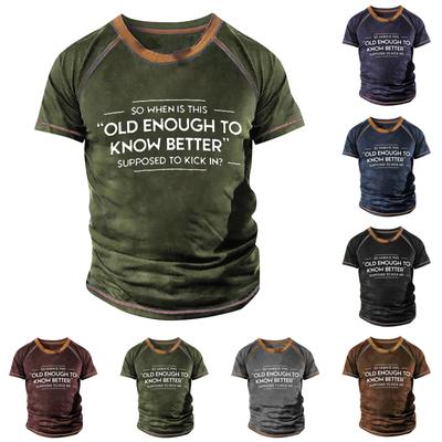 Мужская футболка реглан в стиле ретро с коротким рукавом и круглым вырезом с буквенным принтом, топы