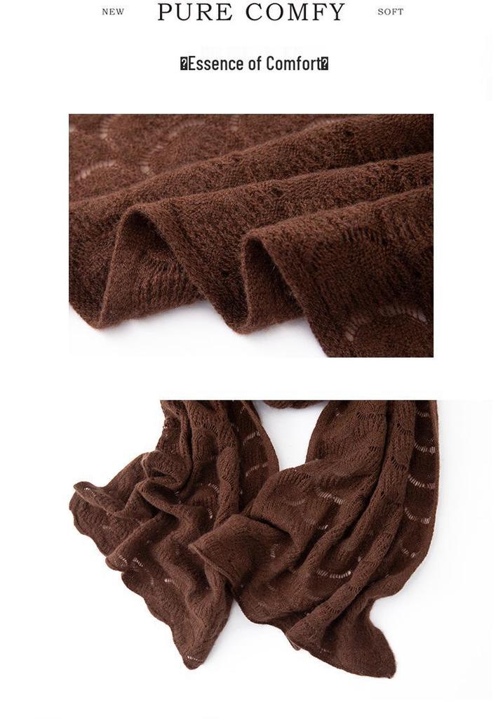 Women's Cashmere Hollow Crochet Knit Scarf - Warm & Versatile for Autumn/Winter