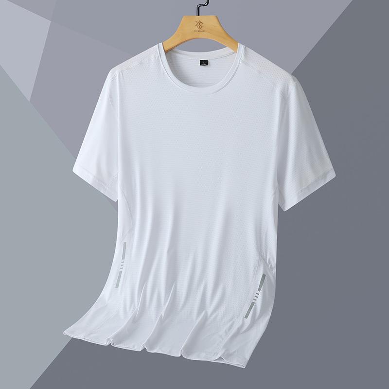 Plus Size Men's Casual Round Neck Short Sleeved T-shirt with Added Fat Summer Cool Feeling Loose Fitting Ice Silk Mesh Half Sleeve
