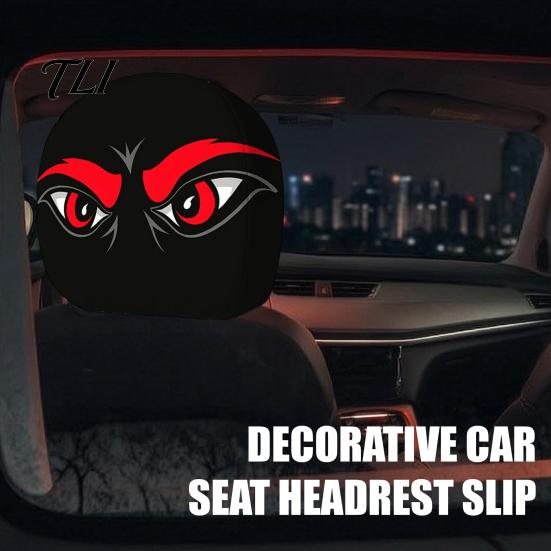 Novelty Auto Decorations 2Pcs Spooky Car Headrest Covers, Cartoon Evil Face Seat Breathable Interior Protectors, Elastic Protectors for
