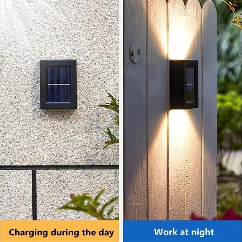 Светодиодный уличный солнечный садовый светильник, водонепроницаемые настенные светильники, 1/2/4 шт., украшение для патио, забора, ландшафтное освещение, солнечный светильник для лестницы