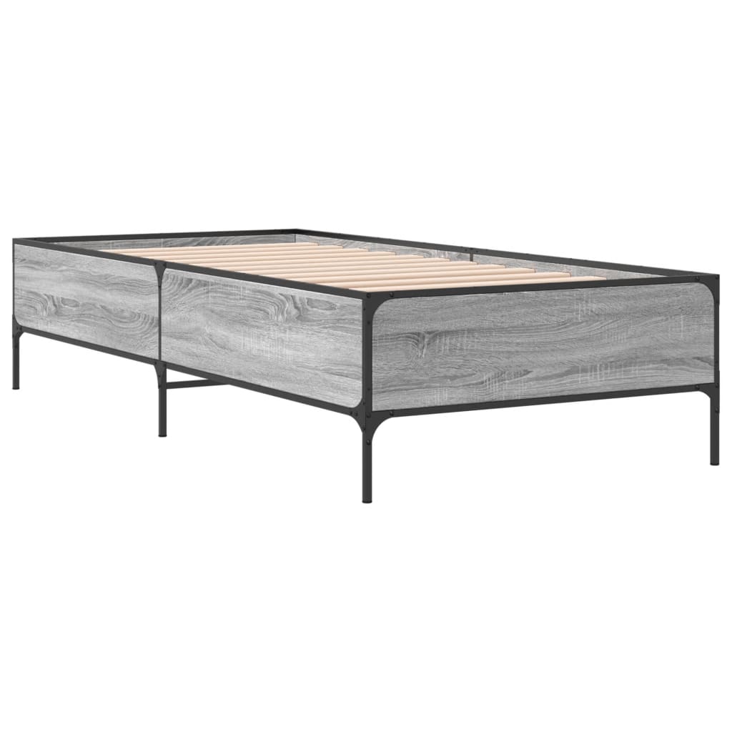 Bed Frame Grey Sonoma 75 x 190 cm Particleboard and Metal