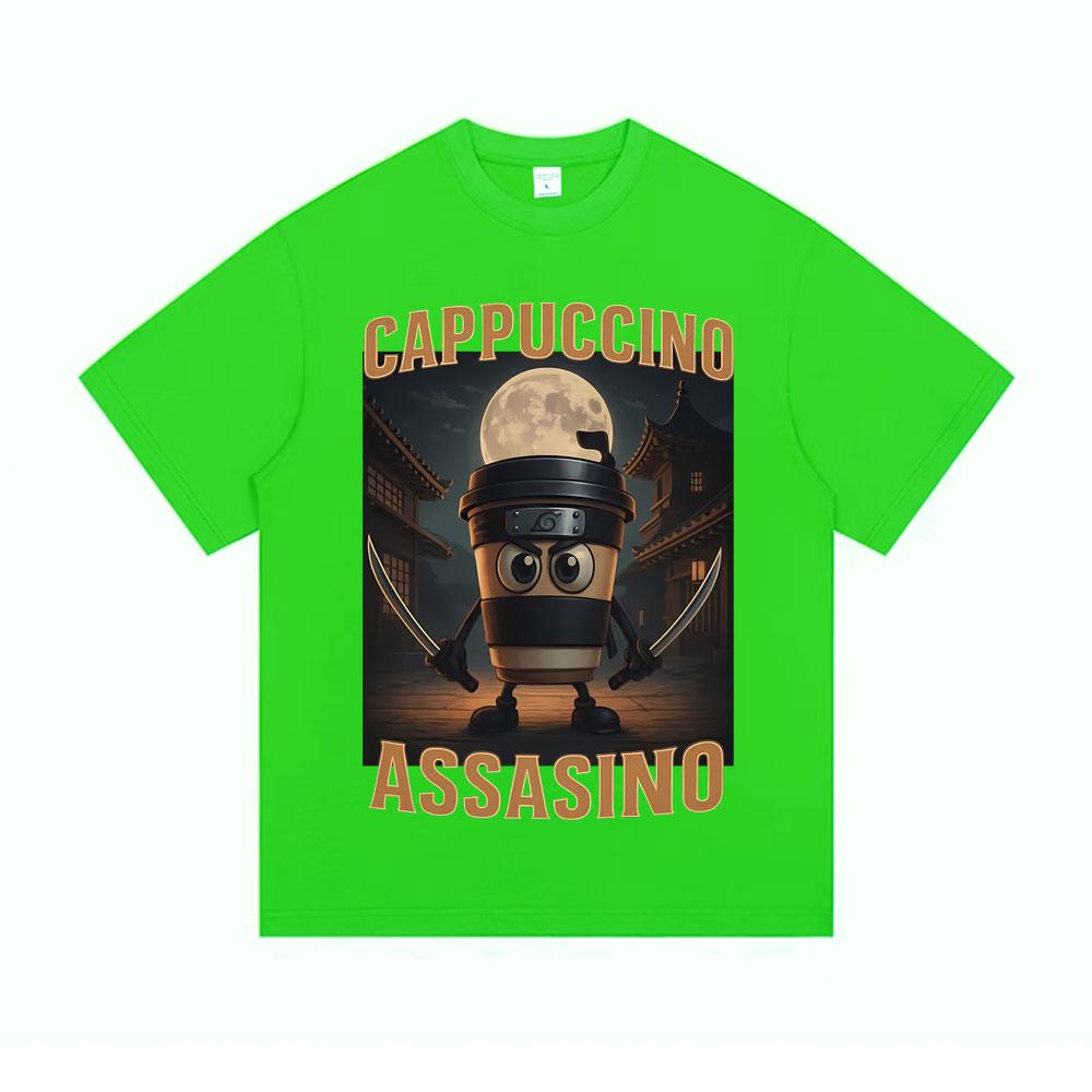 Italian Brainrot Cappuccino Assasino Funny Meme T Shirts Unisex Casual Humor Oversized Tshirt Men Women Vintage Cotton Tshirt