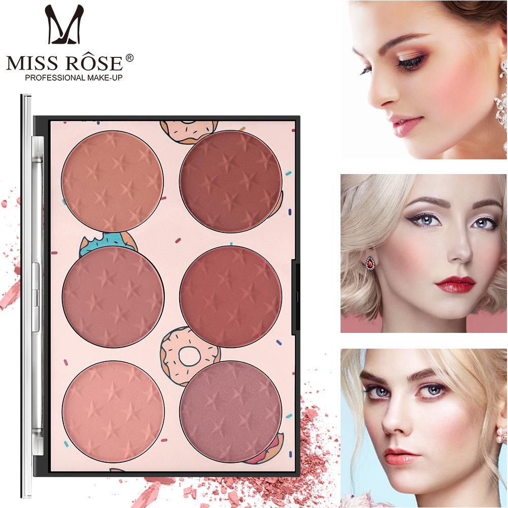 MISS ROSE 6-в-1 Изысканные прямоугольные 6 цветов для девочек, легкие роскошные цветные румяна, приятные для кожи, стильные портативные румяна для ремонта макияжа