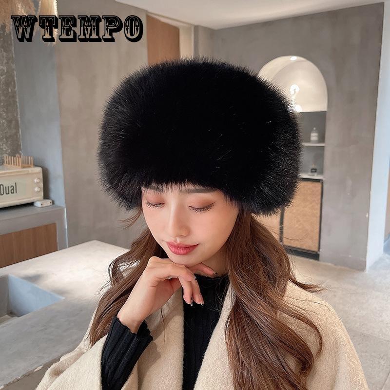 Women Hats Headband Winter Earwarmer Ski Hats Russian Tick Fluffy Imitation Fox Fur Cap Empty Top