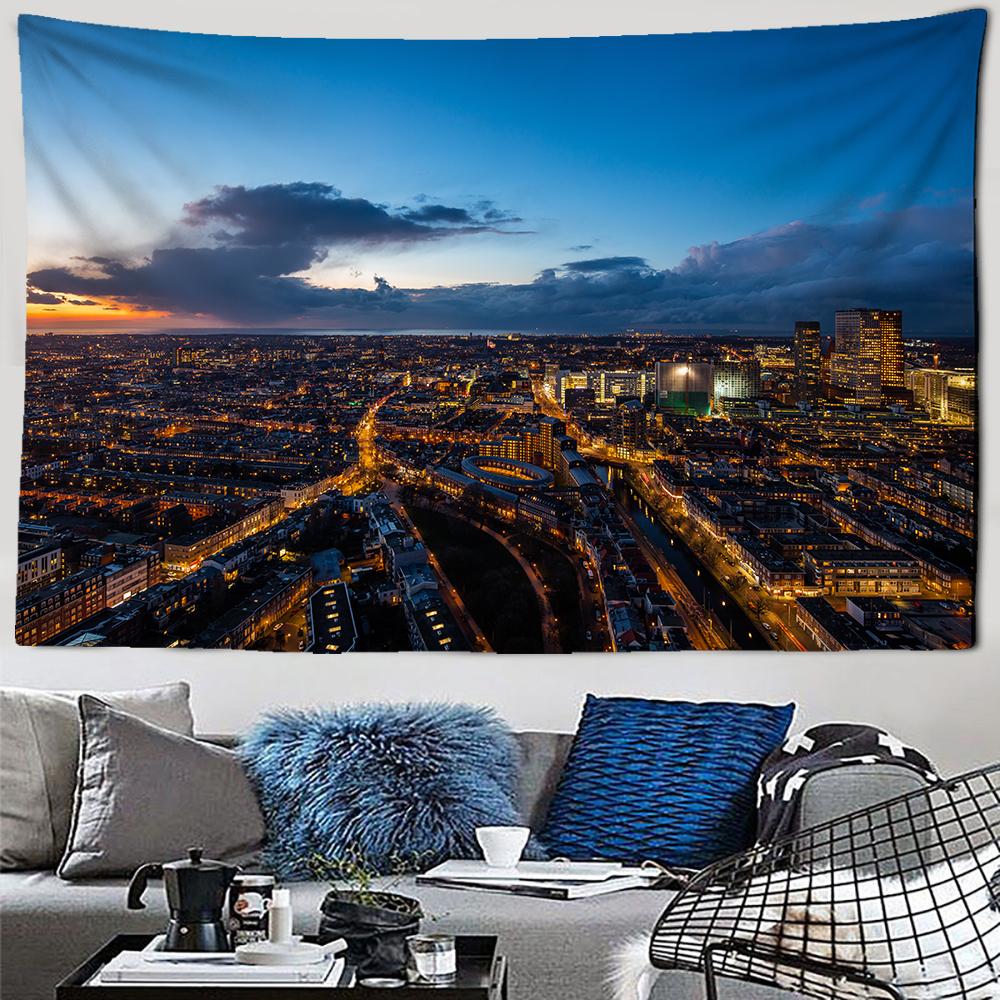 Городской ночной пейзаж, гобелен с пейзажем, необычный Метрополис, настенный Эстетический фон, настенное украшение для спальни, гостиной