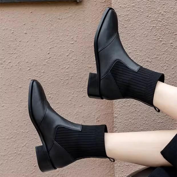 Челси женские короткие ботильоны на высоком каблуке весенне-осенние одинарные ботинки 2025 новые эластичные ботинки Мартина толстый каблук кожаные тонкие ботинки-носки