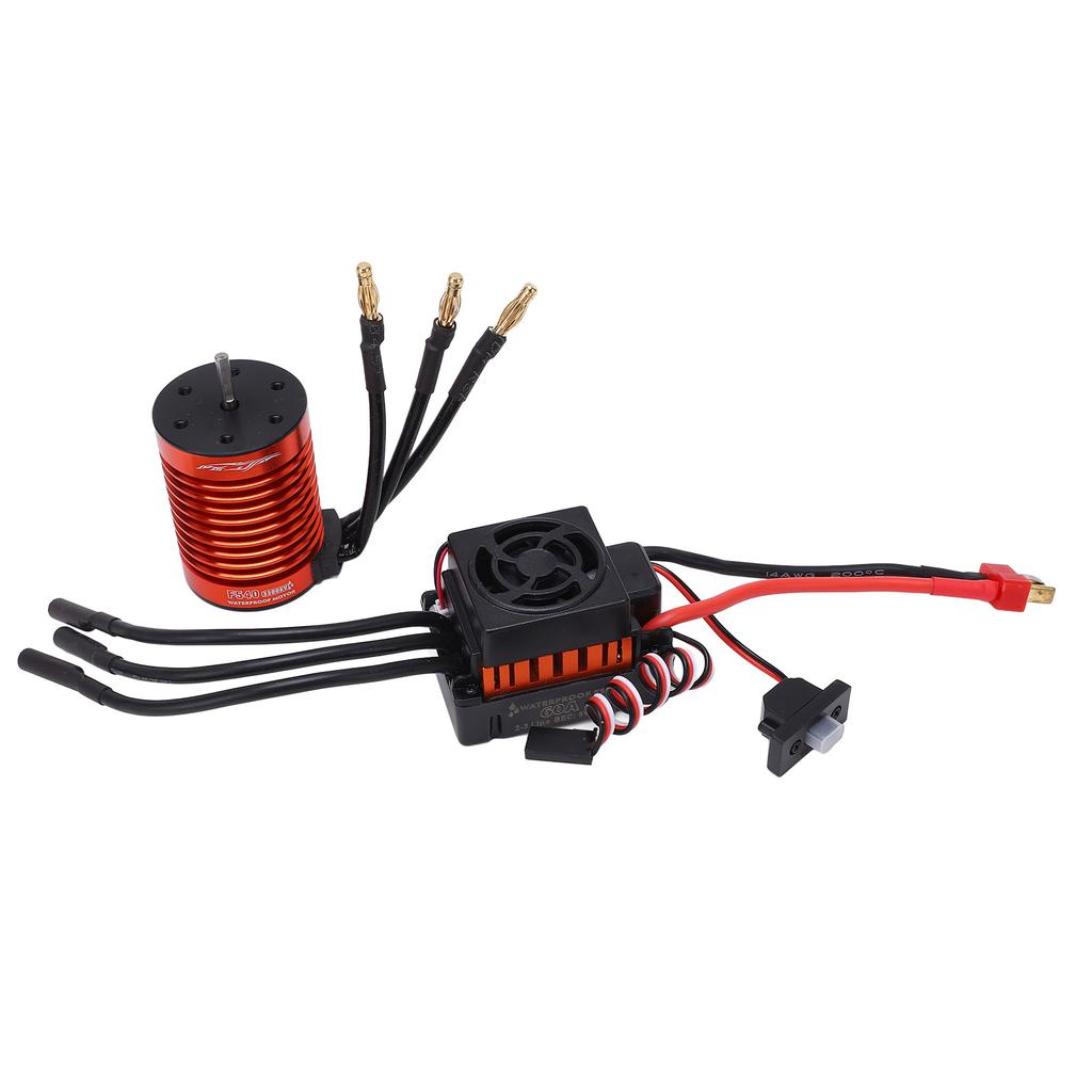 Brushless Motor ESC 4 Pole 12 Slot 3300KV Motor and 60A ESC for 1/10 Brushless RC Car